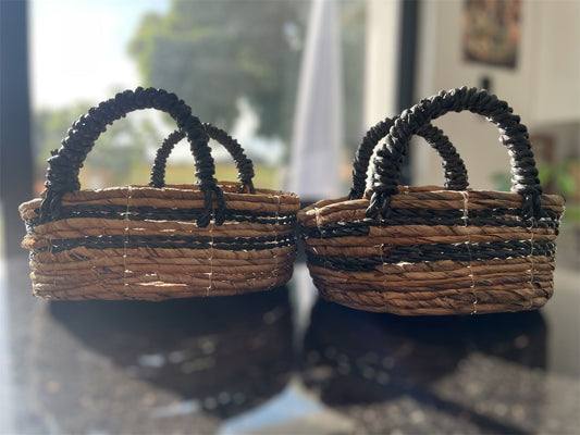 Set van 2 ronde manden - Bananenblad & Hitam Raffia