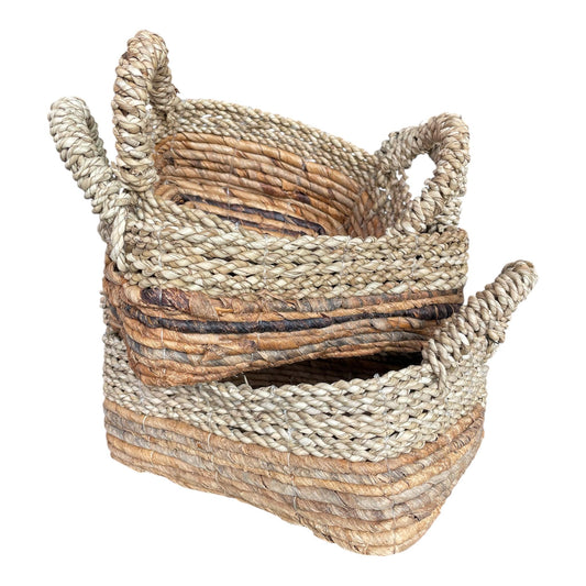 Set van van 3 manden - Bananenblad & Zeegras - rechthoekig model