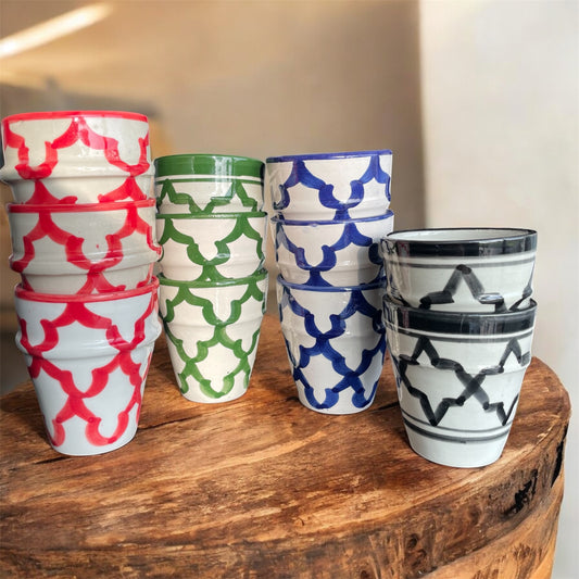 Handgemaakte Marokkaanse Mok - Keramiek - Blauw motief - 1 st