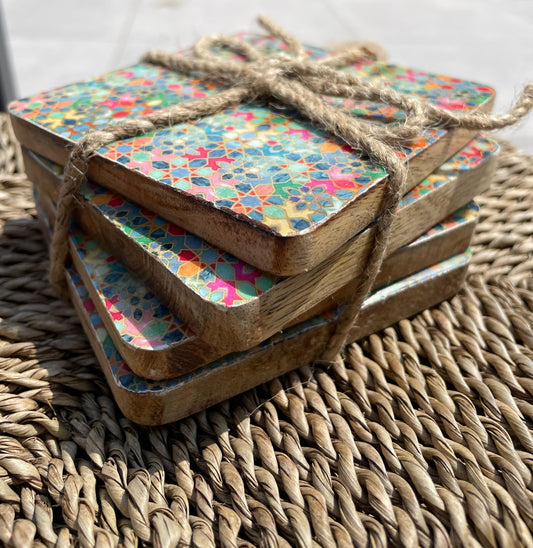 Set van 4 Vierkante Onderzetters - Mediterraan Tegelpatroon