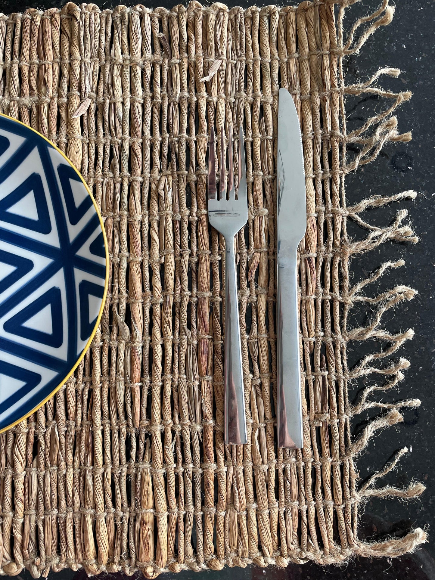 Handmade zeegras Placemat met franjes - Water Hyacinth