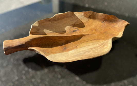 Handgemaakte Teakhouten schaal – Bladvormig Design - 40 x 24 x 5 cm