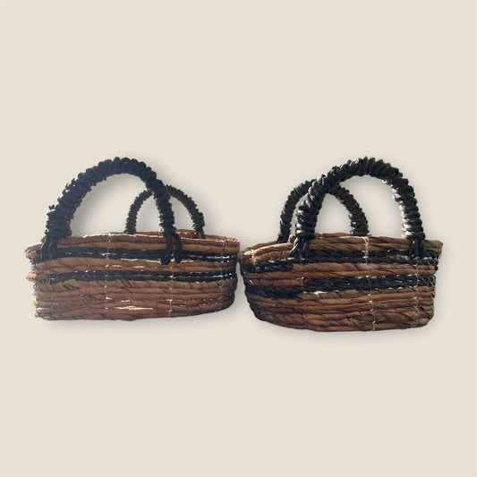 Set van 2 ronde manden - Bananenblad & Hitam Raffia