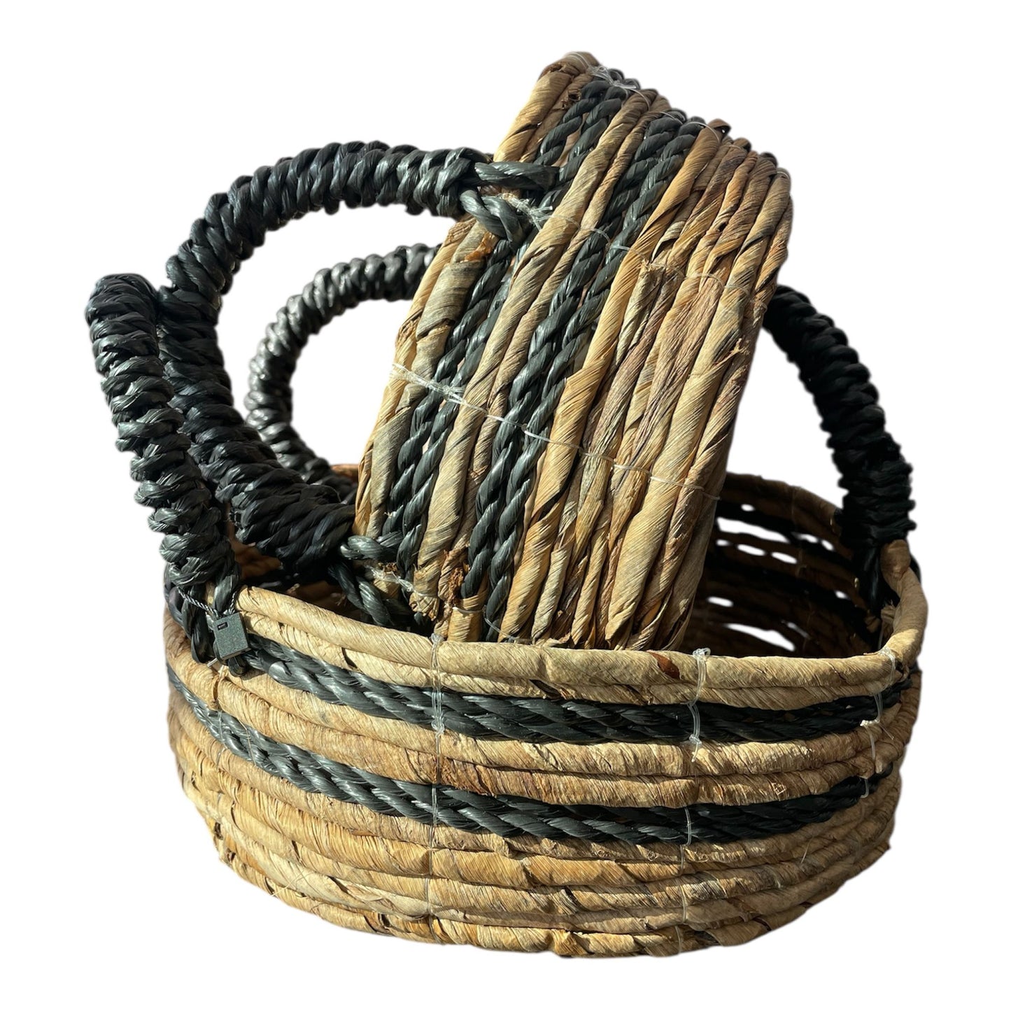 Set van 2 ronde manden - Bananenblad & Hitam Raffia