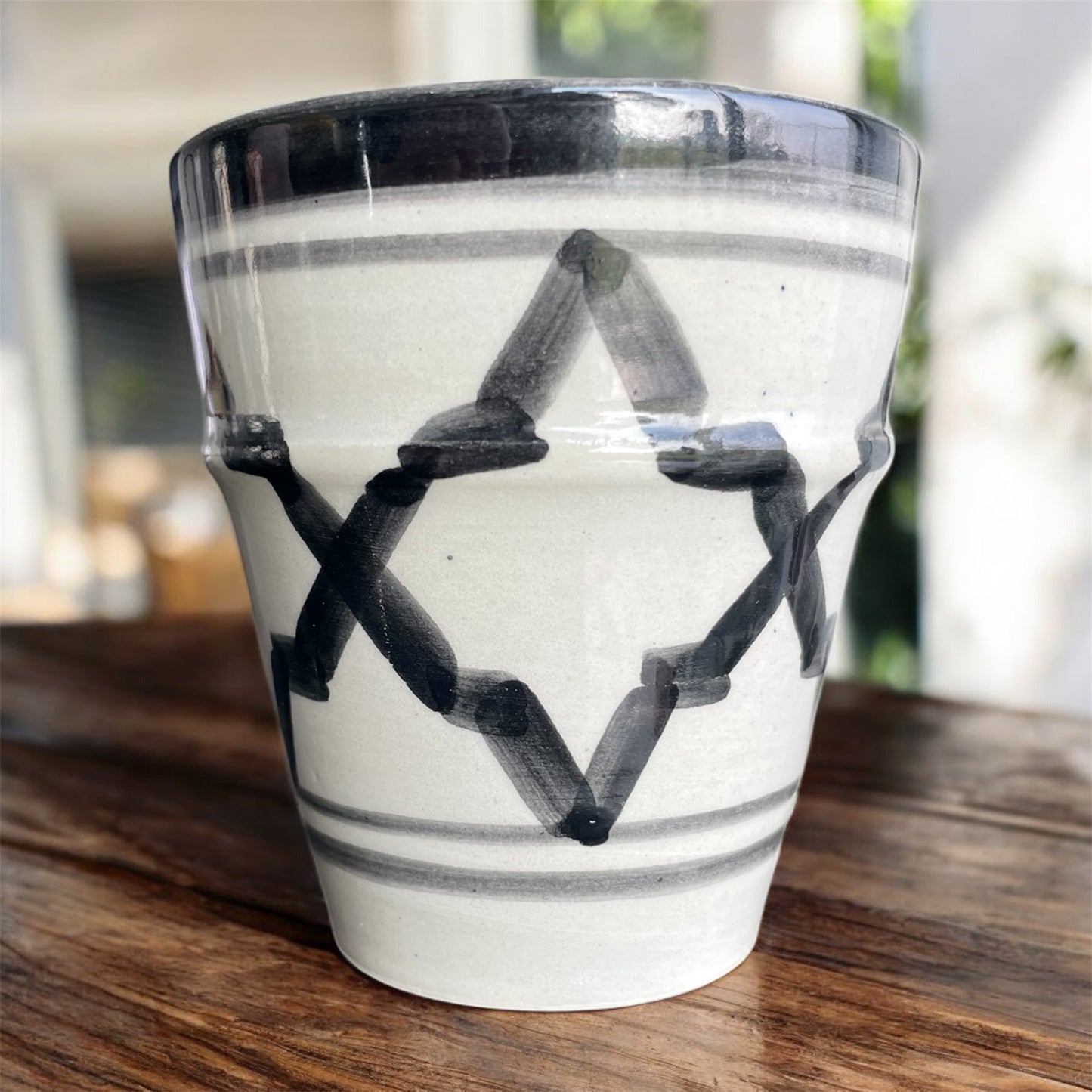 Handgemaakte Marokkaanse Mok - Keramiek - Zwart Geometrisch motief - 1 st