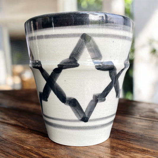 Handgemaakte Marokkaanse Mok - Keramiek - Zwart Geometrisch motief - 1 st