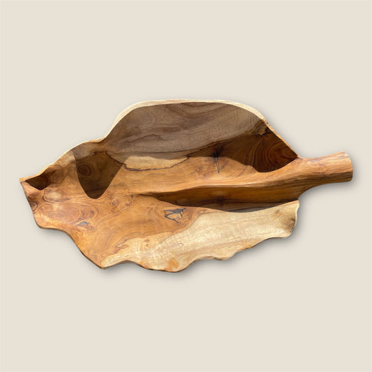 Handgemaakte Teakhouten schaal – Bladvormig Design - 40 x 24 x 5 cm