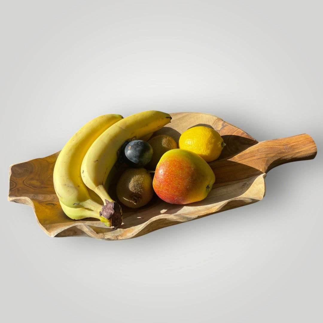 Handgemaakte Teakhouten schaal – Bladvormig Design - 40 x 24 x 5 cm