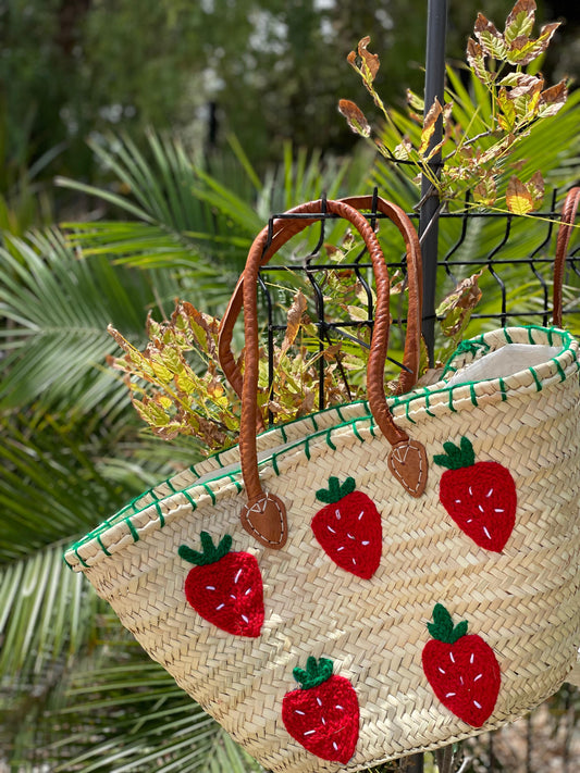 Strandtas - Boodschappentas - Shopper dames - 100 % handgemaakt Riet - 50 ( L ) x 29 ( B) x 20 ( D) cm - Lange Hengsels - Sluiting met tunnelkoord - 1 st